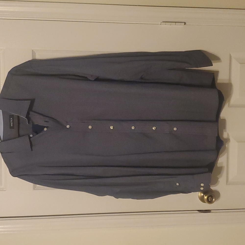 Blue with white squares button down shirt